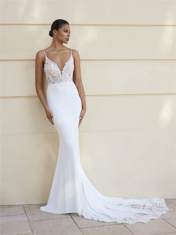 Front mermaid wedding dress with V-neckline and V-back in crepe ADIRON.