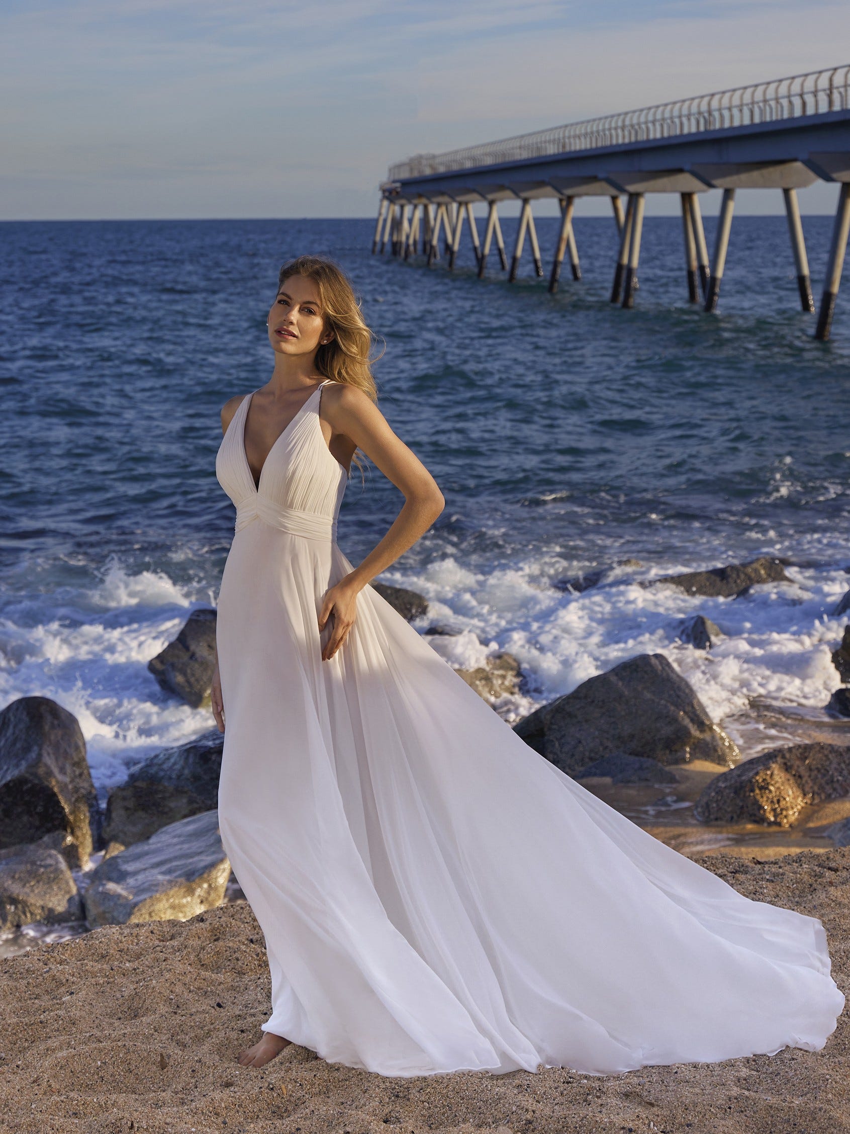 One Shoulder Off White Lace Beach Wedding Dress Simple A Line Slit Bri –  Okdresses