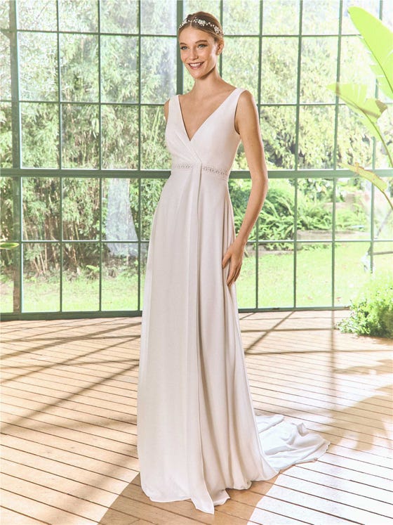 Vorderseite A-Linien Brautkleid mit V-Ausschnitt mit V-Rücken aus Chiffon CARDOSO.