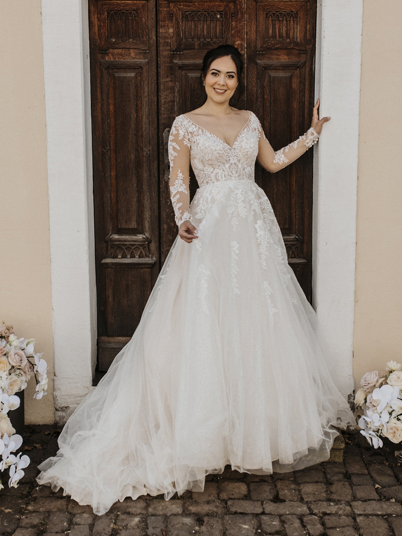 Pink Nude Princess Wedding Dress With Square Neckline