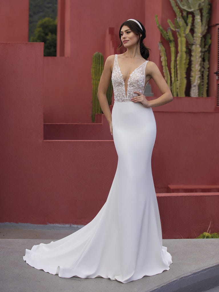 TWINLEAF | Brautkleid im | Meerjungfrau-Stil One V-Ausschnitt White mit