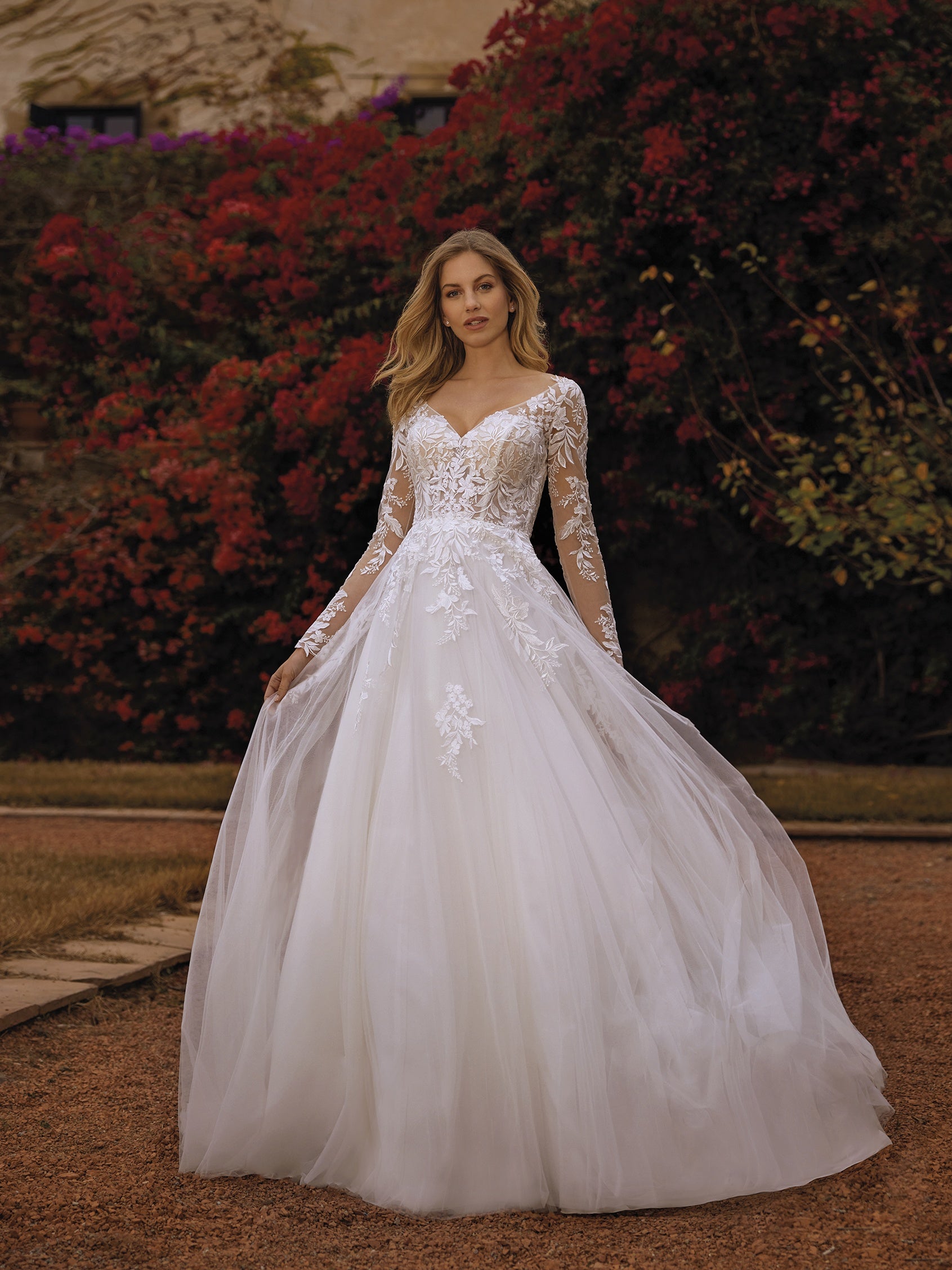 Silk Satin Organza - A-Line Long Sleeve Wedding Dress See-Through Lace –  Jinza Bridal