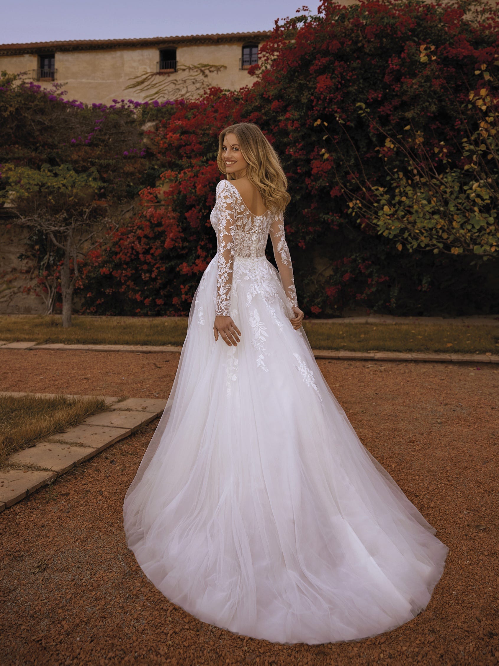 Pearl long sleeve wedding Dress A-line tail Wedding gown | Tiameroapparel